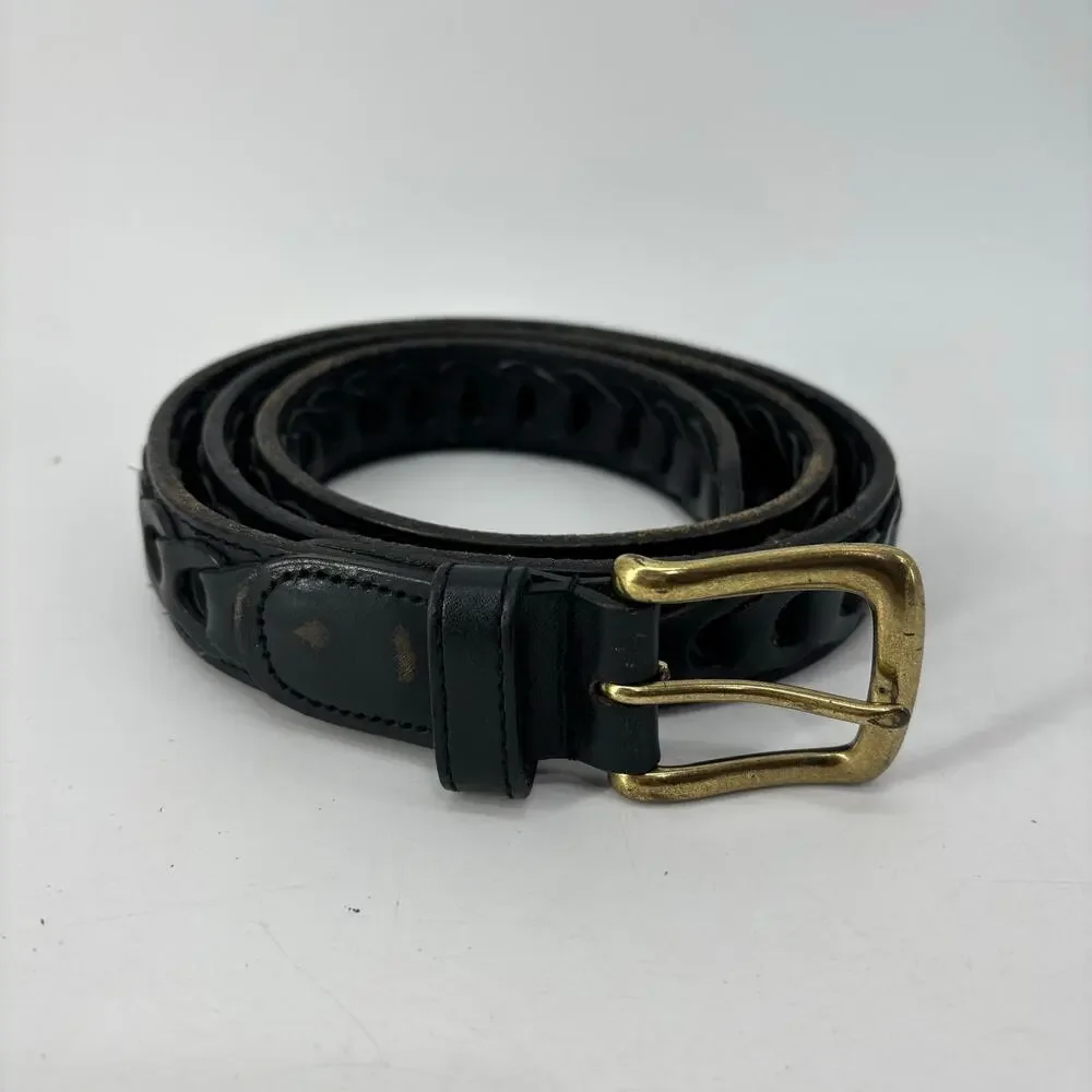 Men's Black Size 38 Genuine Leather Belt Casual Links Gold Buckle